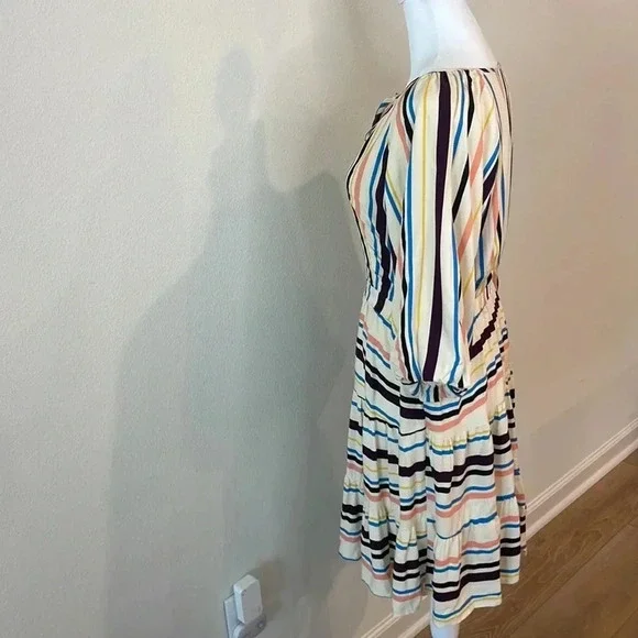 LOST + WANDER REVOLVE CORY Cream Blue STRIPED Boho MINI DRESS - Picture 12 of 16
